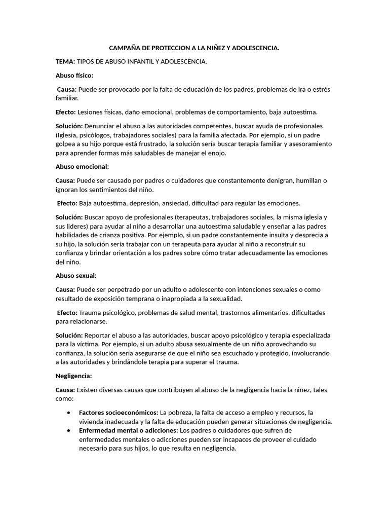 CAMPAÑA DE PROTECCION A LA NIÑEZ Y ADOLESCENCIA Monografia | PDF ...