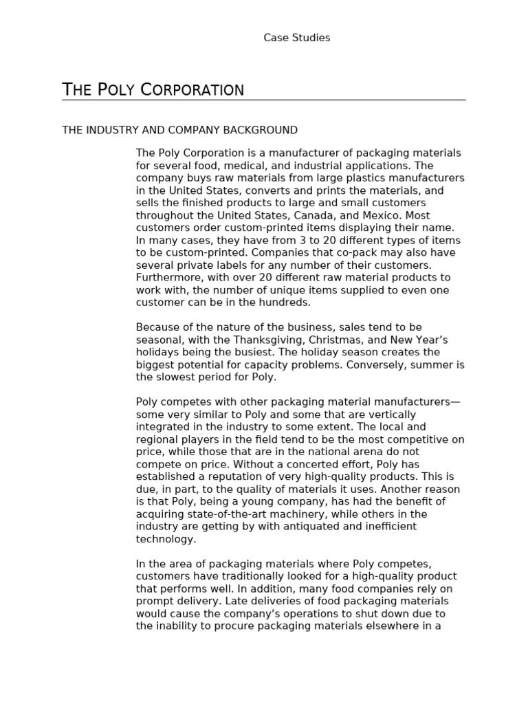 Poly Corporation Packaging Case Study | PDF | Inventory | Business