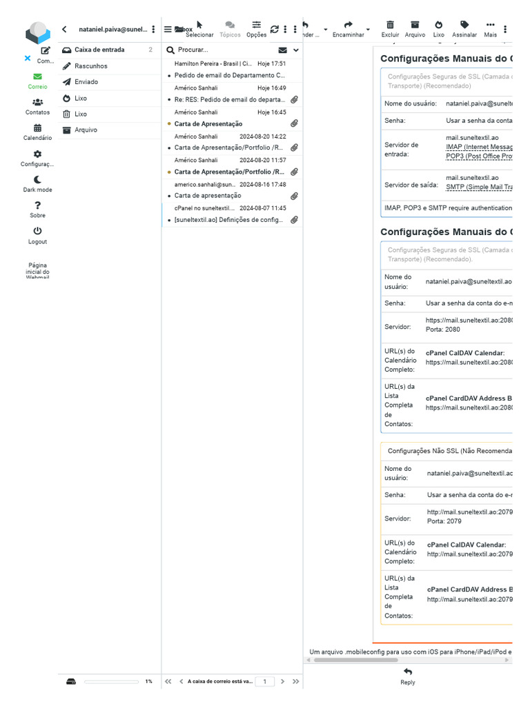 Configurações de Webmail Suneltextil | PDF | Comunicação mediada por ...