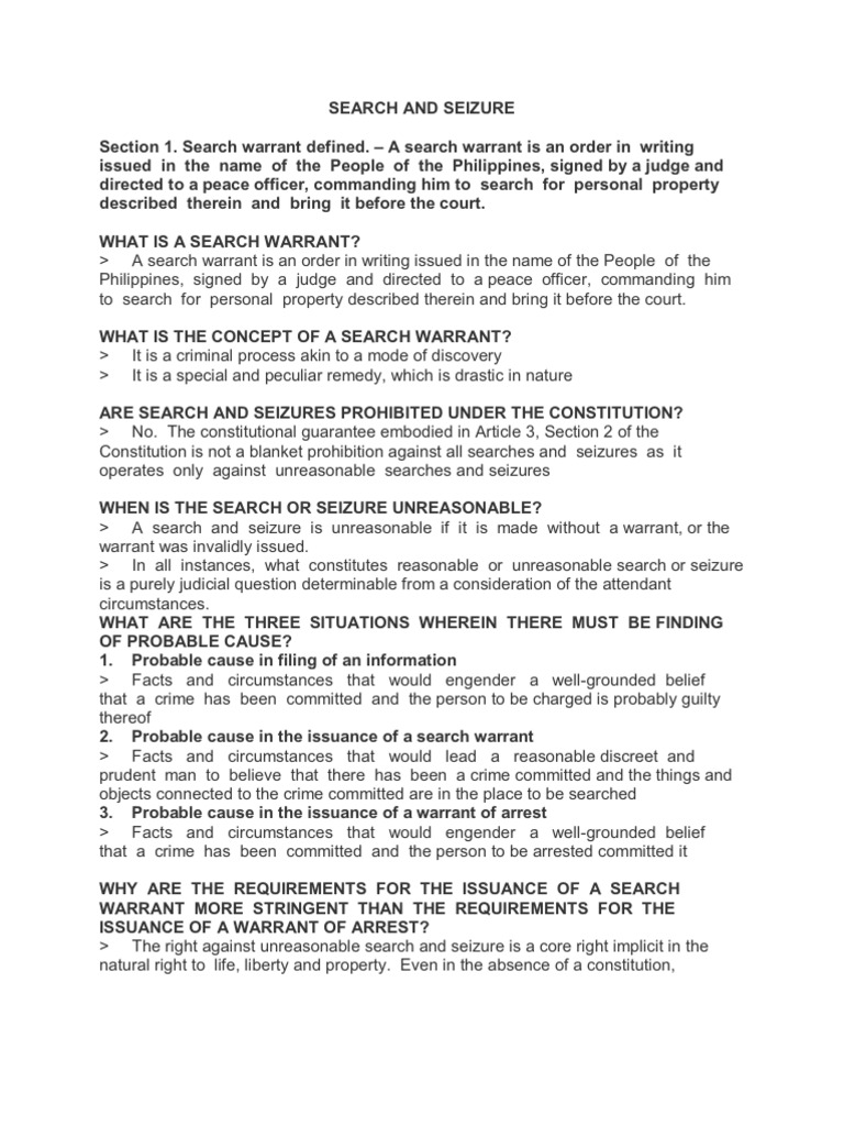 Search and Seizure in the Philippines | PDF | Search And Seizure ...