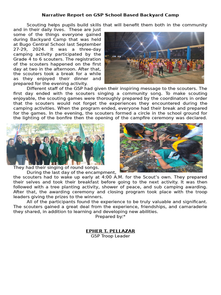 GSP School Backyard Camp Report 2024 | PDF