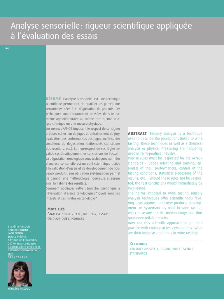 Analyse sensorielle en œnologie : normes et rigueur | PDF | Analyse de ...