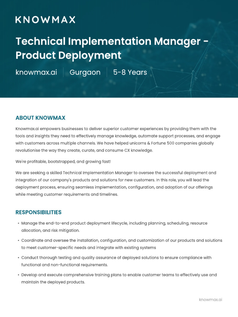 Knowmax Implementation Manager JD | PDF | Project Management ...