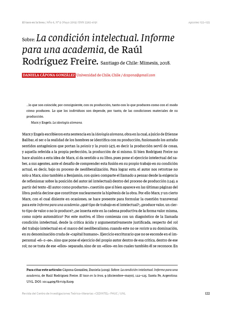 Sobre La Condicion Intelectual Informe P | PDF | Karl Marx | marxismo
