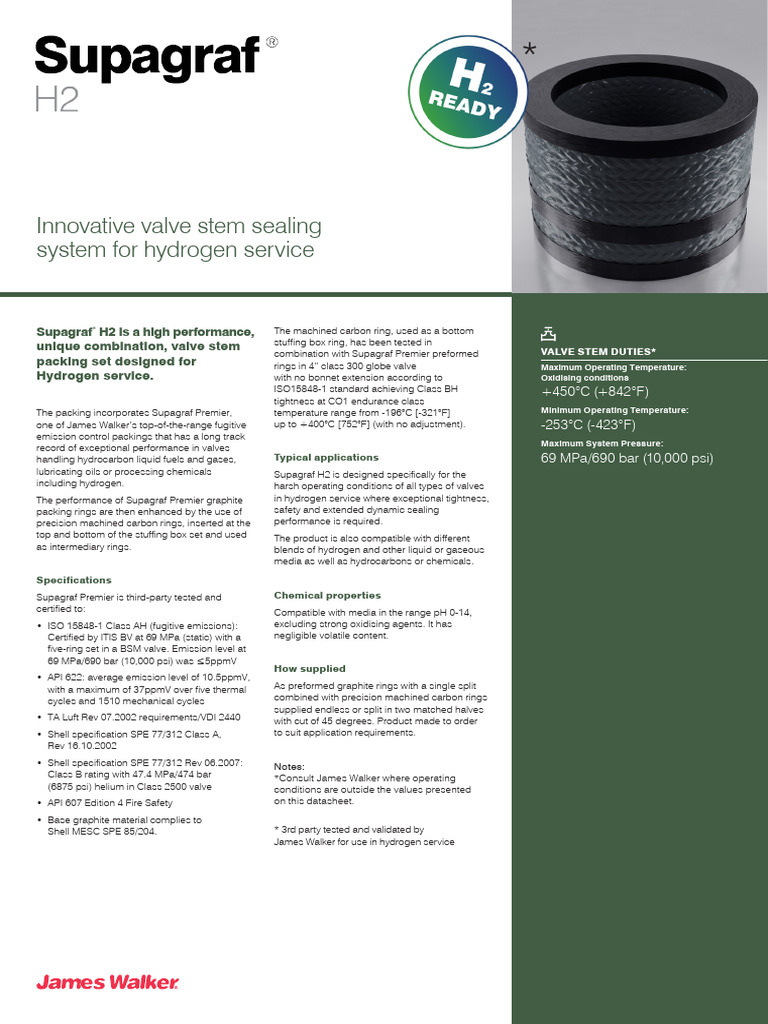 Supagraf H2 Data Sheet | PDF | Valve | Hydrogen