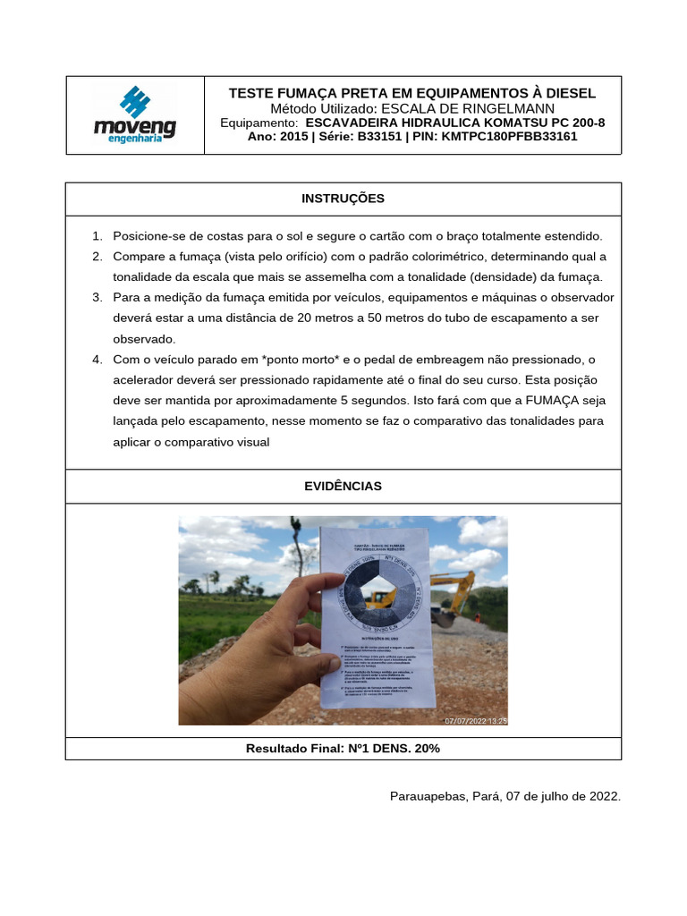 Teste de Fumaça Preta em Equipamentos Diesel | PDF