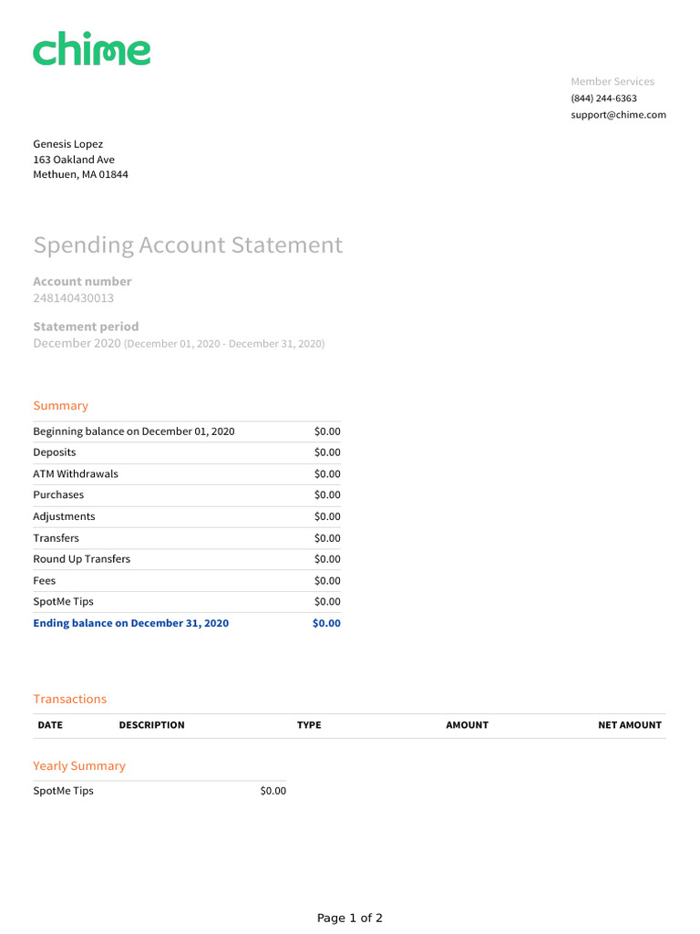 December 2020 Spending Account Statement | PDF | Finance & Money Management