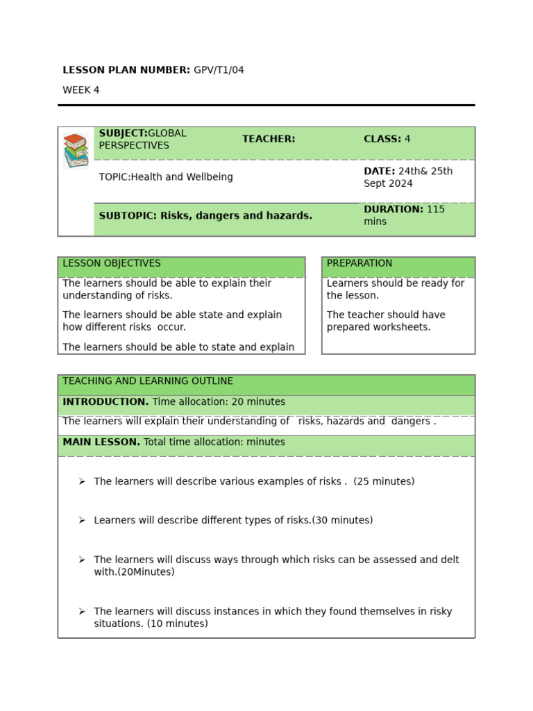 Year 4 GPV Lesson Plan Week | PDF | Career & Growth