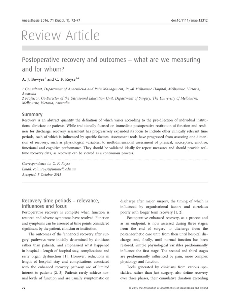 Postoperative Recovery Measurement Insights | PDF | Anesthesia | Surgery
