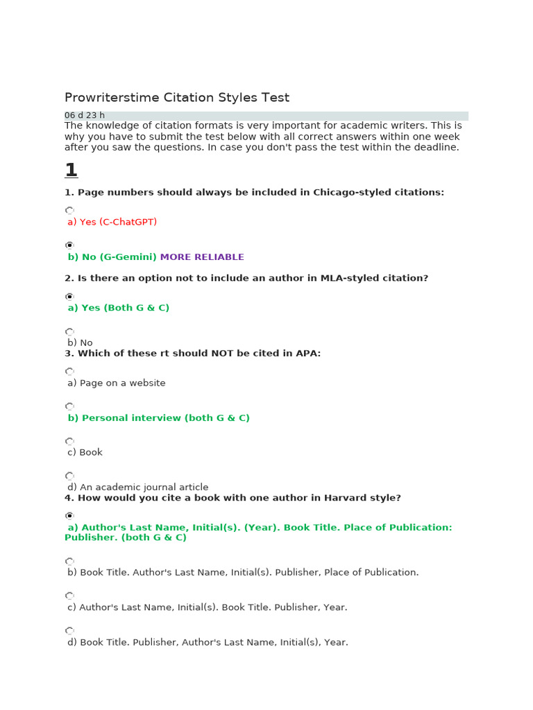 Prowriterstime Citation Styles Test | PDF | Citation | Apa Style