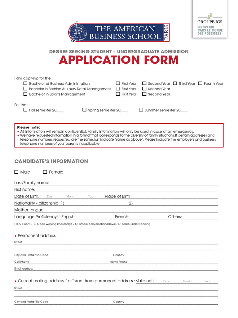 Undergraduate Admission Application Form | PDF | Mail