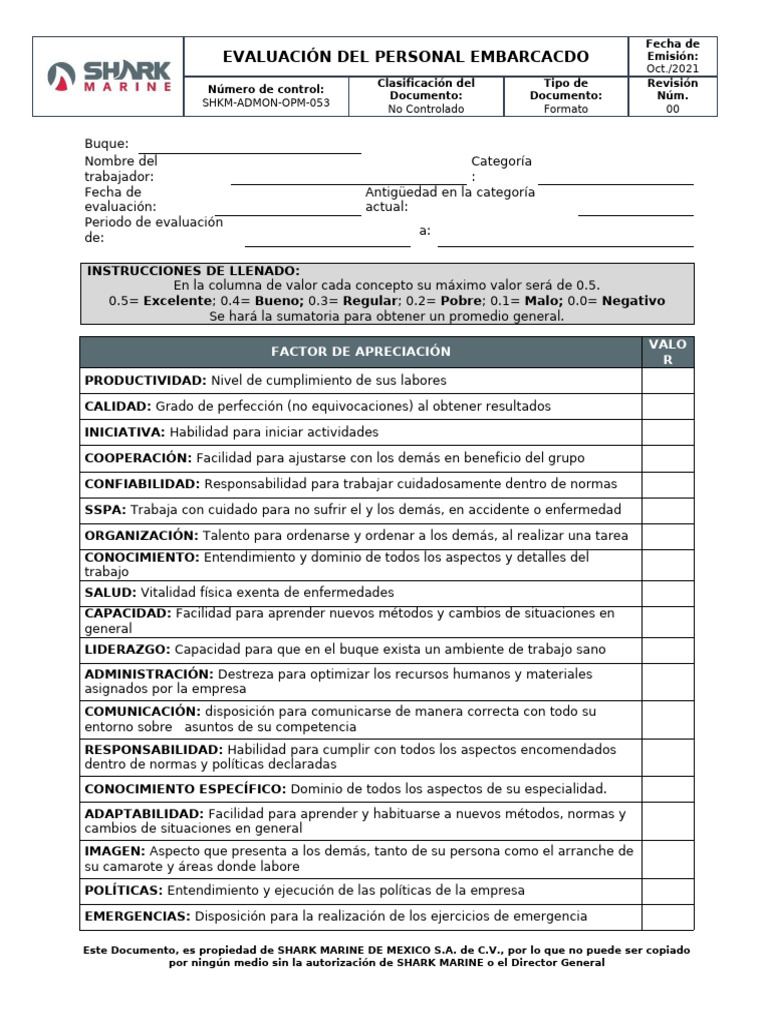 Evaluación de Personal Embarcado 2021 | PDF | Evaluación | Business