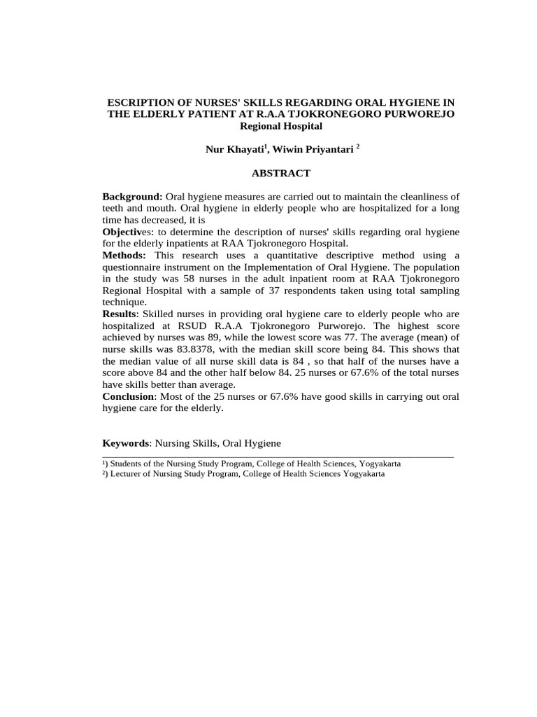 Nurses' Oral Hygiene Skills for Elderly | PDF