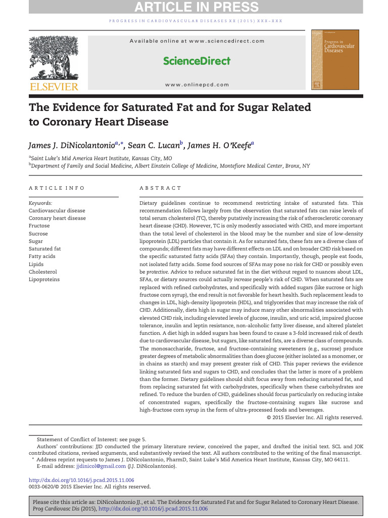Saturated Fat vs. Sugar in Heart Disease | PDF | Fat | Diet & Nutrition