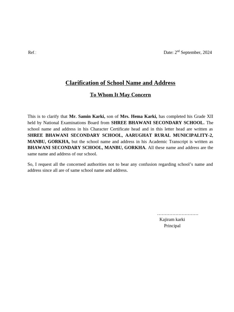 School Name and Address Clarification | PDF