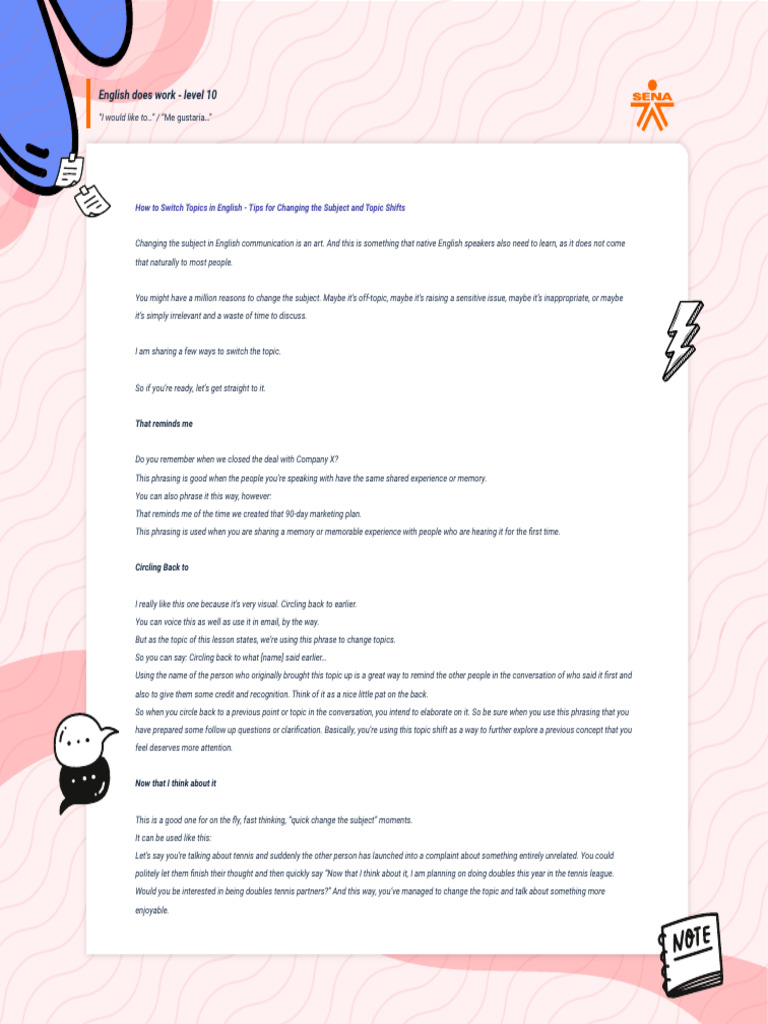 Effective Topic Shifts in English | PDF | English Language | Conversation