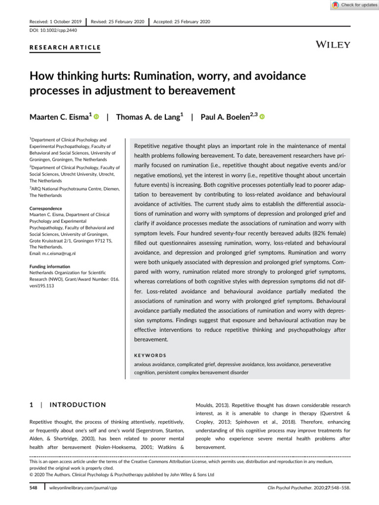 Clin Psychology and Psychoth - 2020 - Eisma - How Thinking Hurts ...