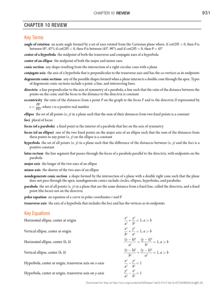 Conic Sections: Key Terms & Equations | PDF | Ellipse | Euclidean Geometry
