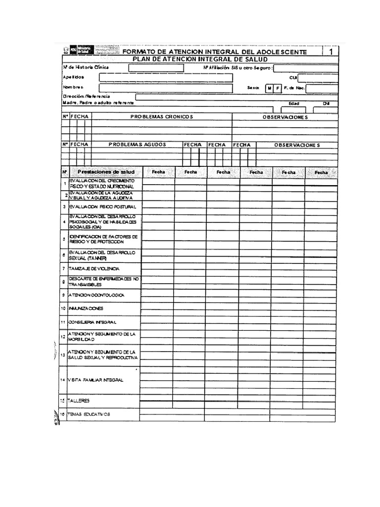 HC Atencion Integral Del Adolescente | PDF