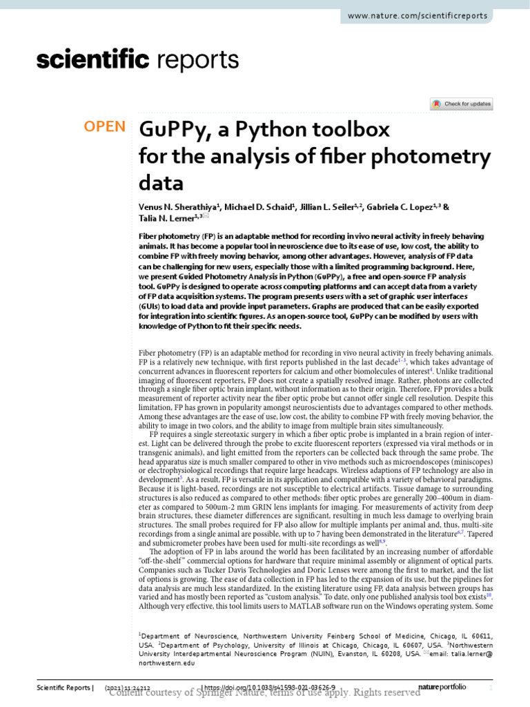 GuPPy A Python Toolbox For The Analysis of Fiber P | PDF | Standard ...