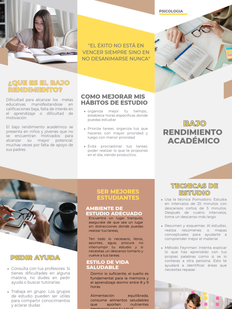 Folleto Brochure de Bajo Rendimiento Academico | PDF | Dormir | Aprendizaje