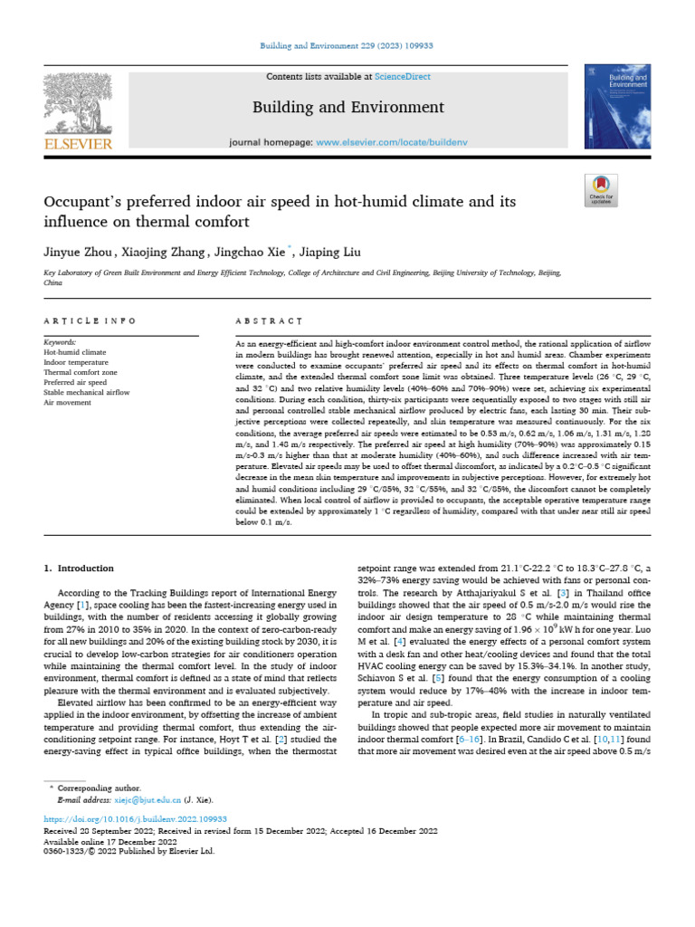 Indoor Air Speed and Thermal Comfort | PDF | Humidity | Heat Transfer