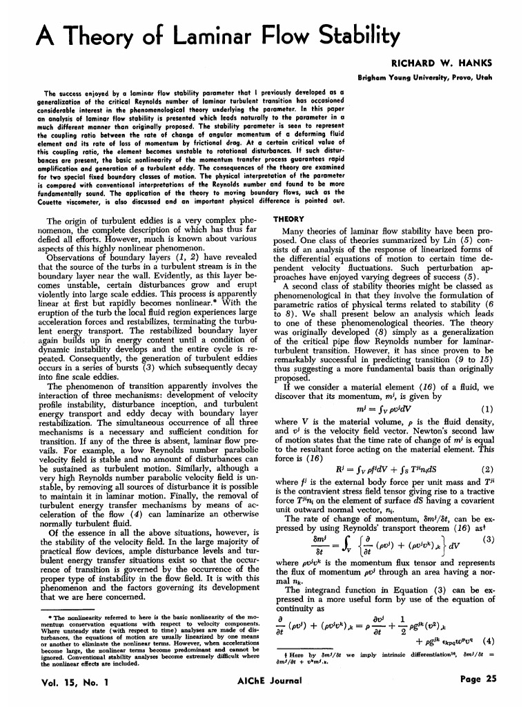 A Theory of Laminar Flow Stability (R.W.Hanks, 1969) | PDF | Turbulence ...