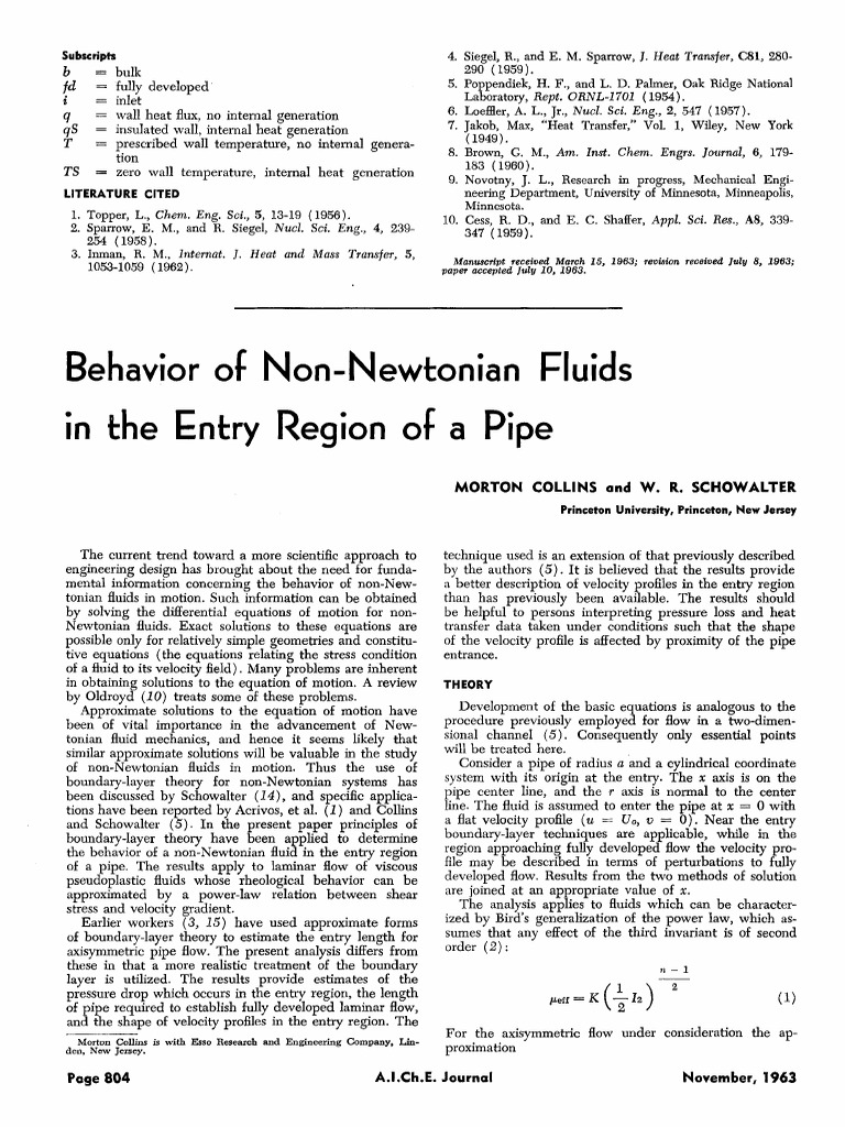 Behavior of Non-Newtonian Fluids in The Entry Region of A Pipe (M ...
