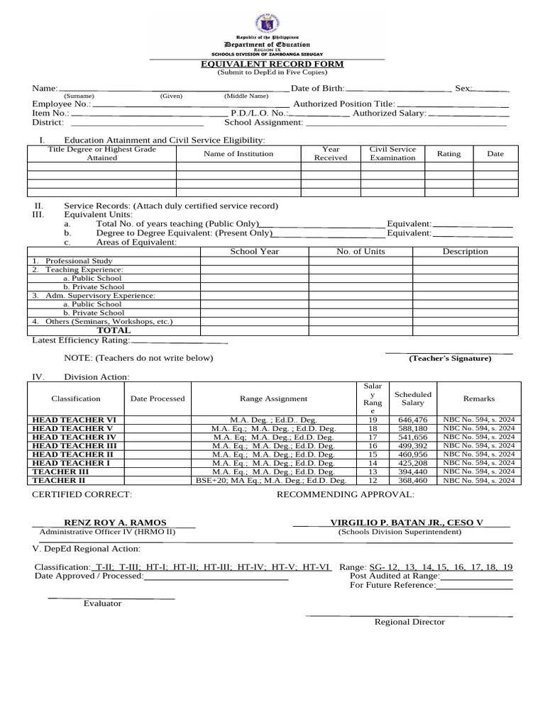 NBC 594 Equivalent Record Form | PDF
