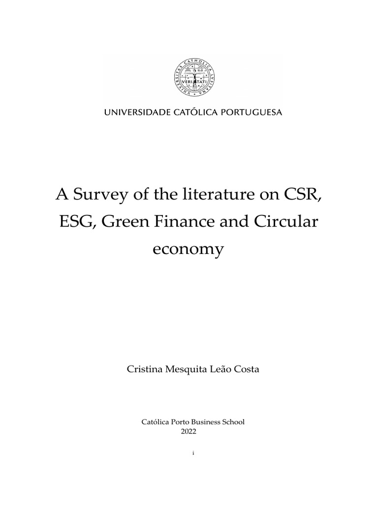 A Survey of The Literature On CSR, ESG, Green Finance and Circular ...
