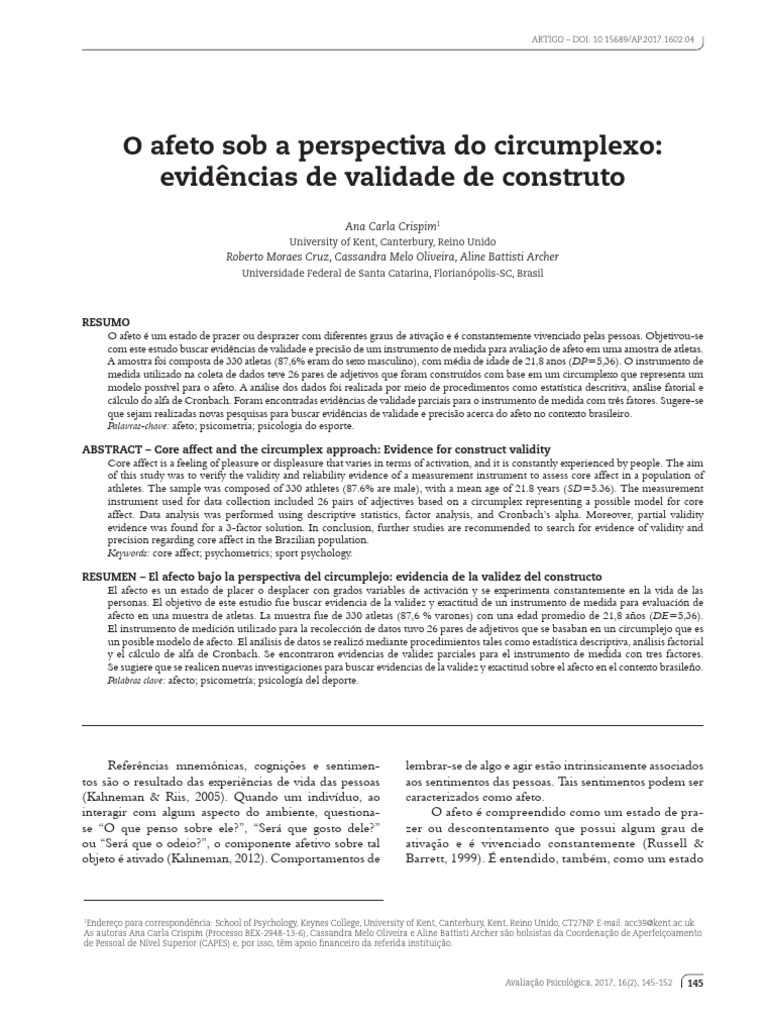 Validação do Modelo Circumplexo de Afeto | PDF | Afeto (Psicologia ...