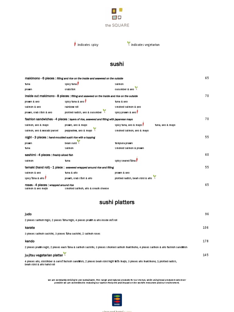 Sushi Menu with Sustainable Options | PDF | Cooking, Food & Wine