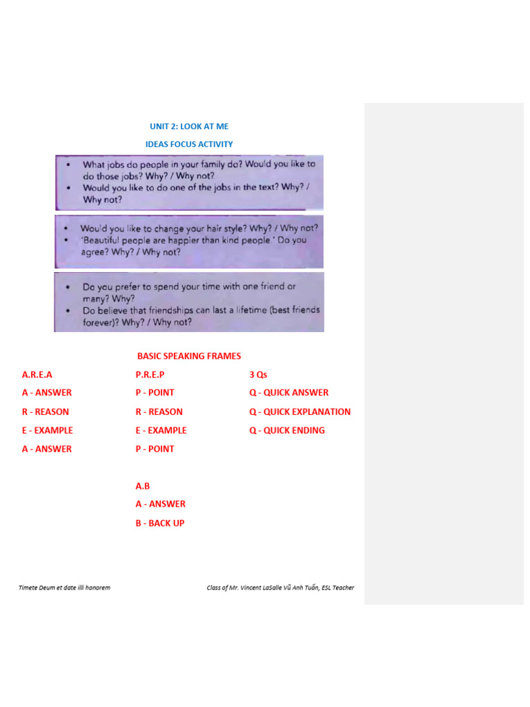 Unit 2 - Ideas Focus Activity | PDF