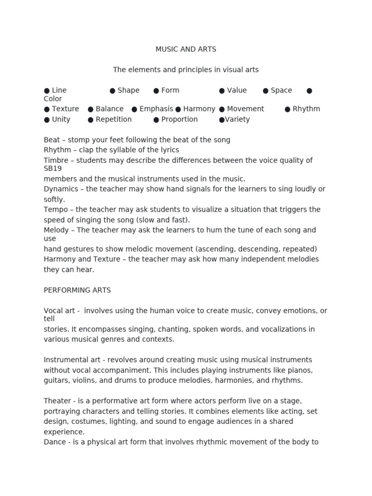 Elements of Music and Visual Arts | PDF | Rhythm | The Arts