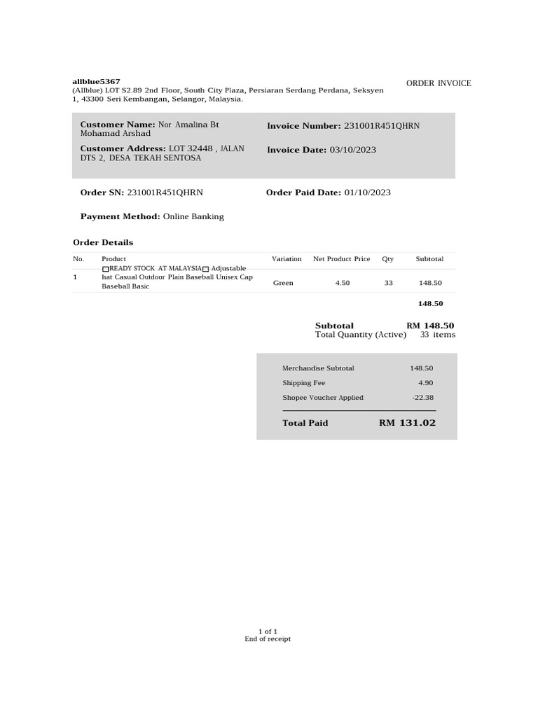 Invoice 231001R451QHRN | PDF