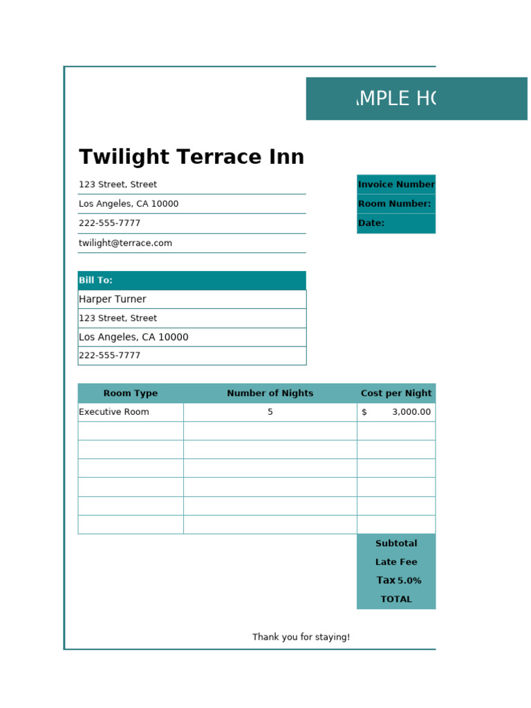 Sample Hotel Invoice Template | PDF