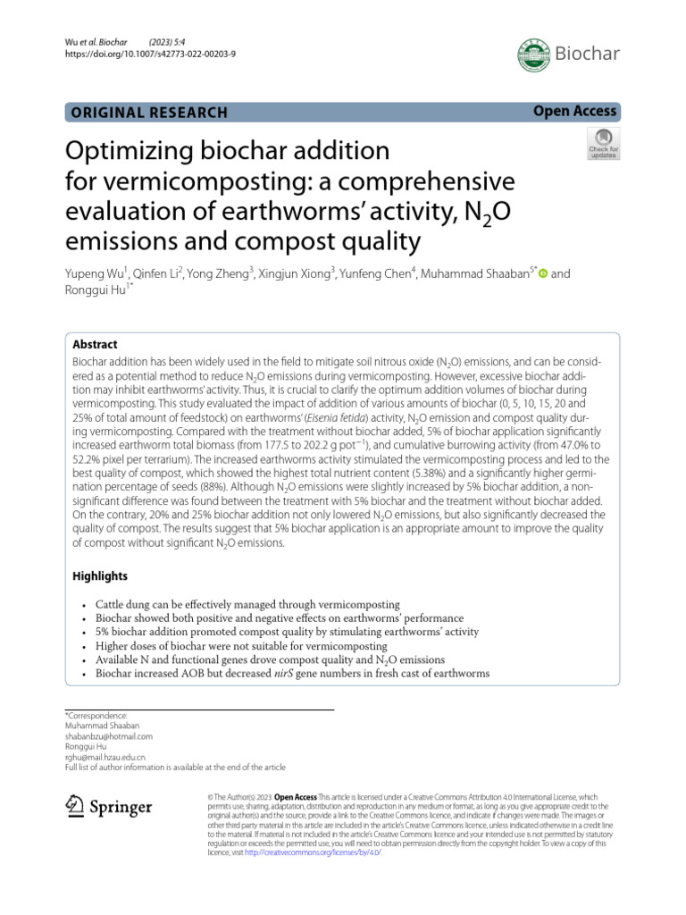 Biochar Addition Vermicompost | PDF | Soil | Total Organic Carbon