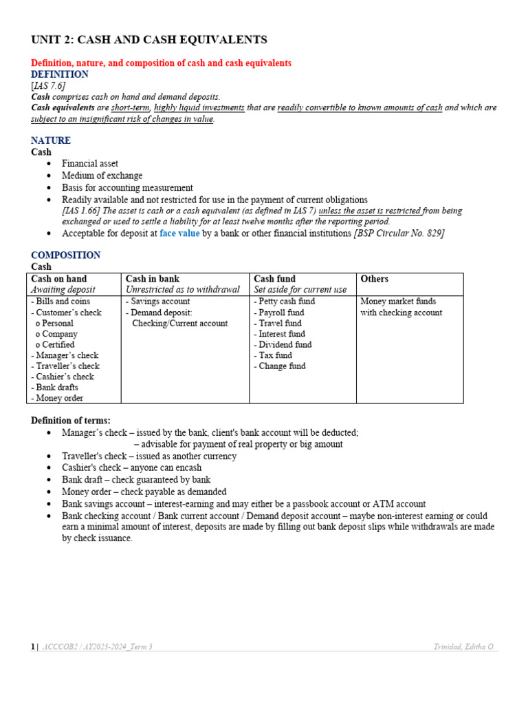 ACCCOB2 Unit 2 - Cash and Cash Equivalents - Study Guide | PDF | Banks ...