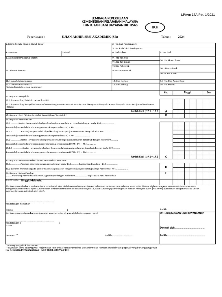 IKH LP Am 17A PINDAAN 1_2021 - SPM BERTULIS | PDF