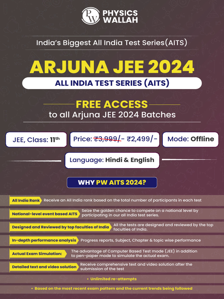 India's Biggest All India Test Series (AITS) : Arjuna Jee 2024 | PDF ...