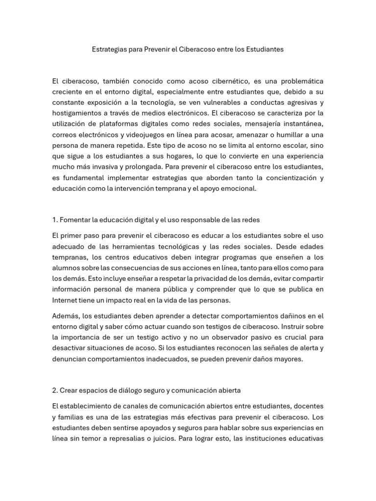 Estrategias para Prevenir Ciberacoso Escolar | PDF | Acoso cibernético ...