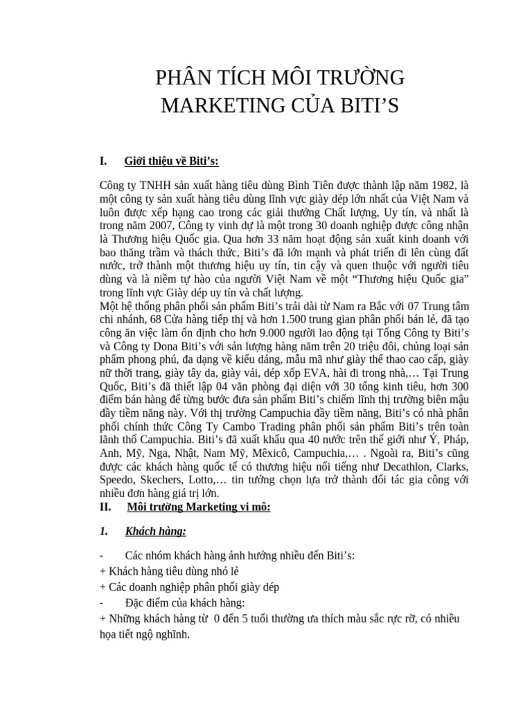 Phan Tich Moi Trư NG Marketing C A Biti S | PDF