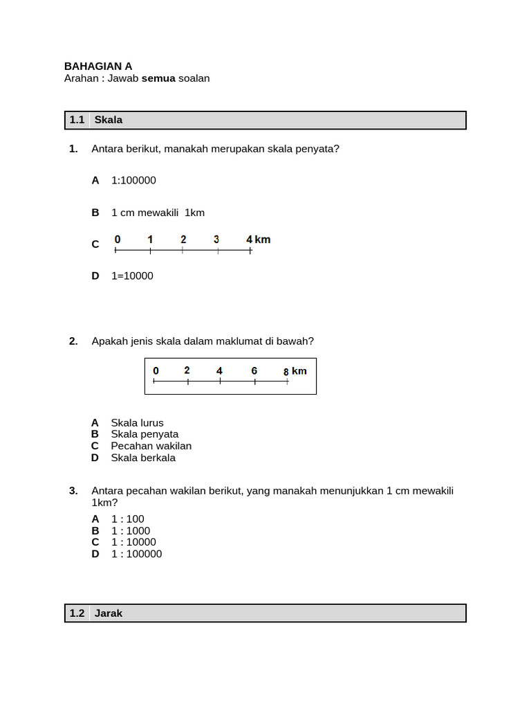 Latihan Bab 1 Skala Dan Jarak Pdf Perjalanan Sains Matematika