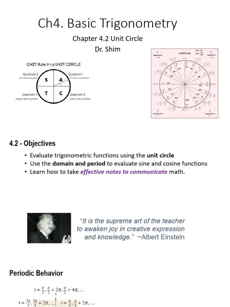 Lecture Notes 4.2 - Unit Circle (F2023) | PDF