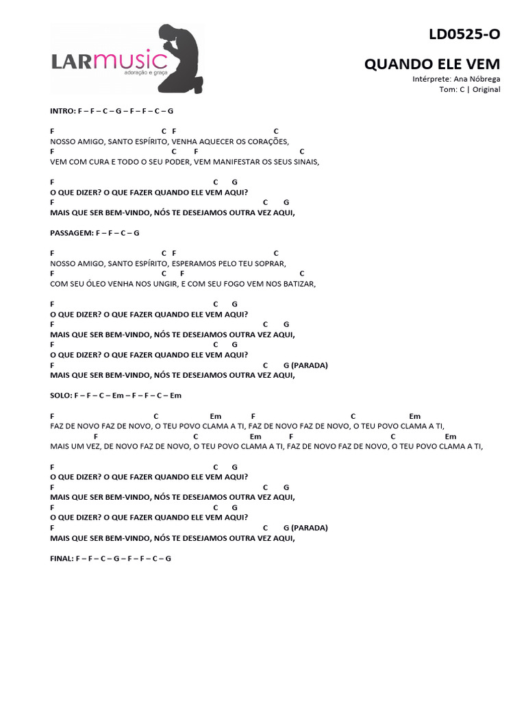 Quando Ele Vem - Música Ana Nóbrega | PDF