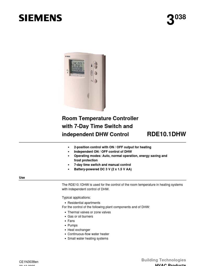 RDE10 - Room thermostat with 7-day time switch and LCD