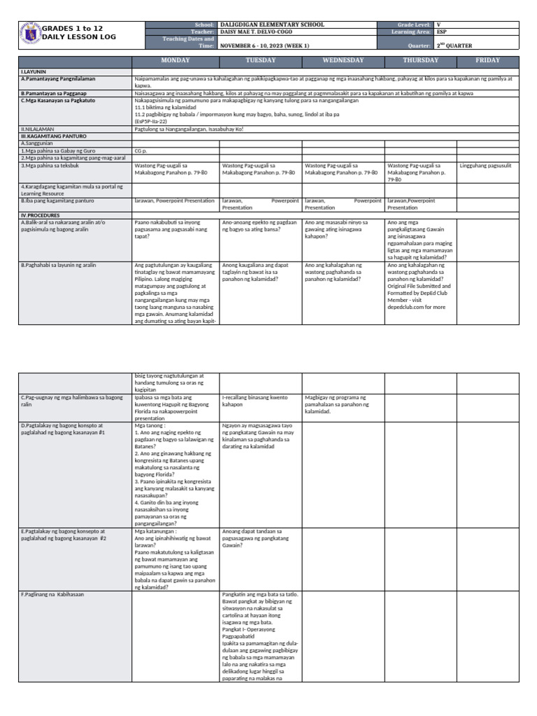 DLL - Esp 5 - Q2 - W1 | PDF