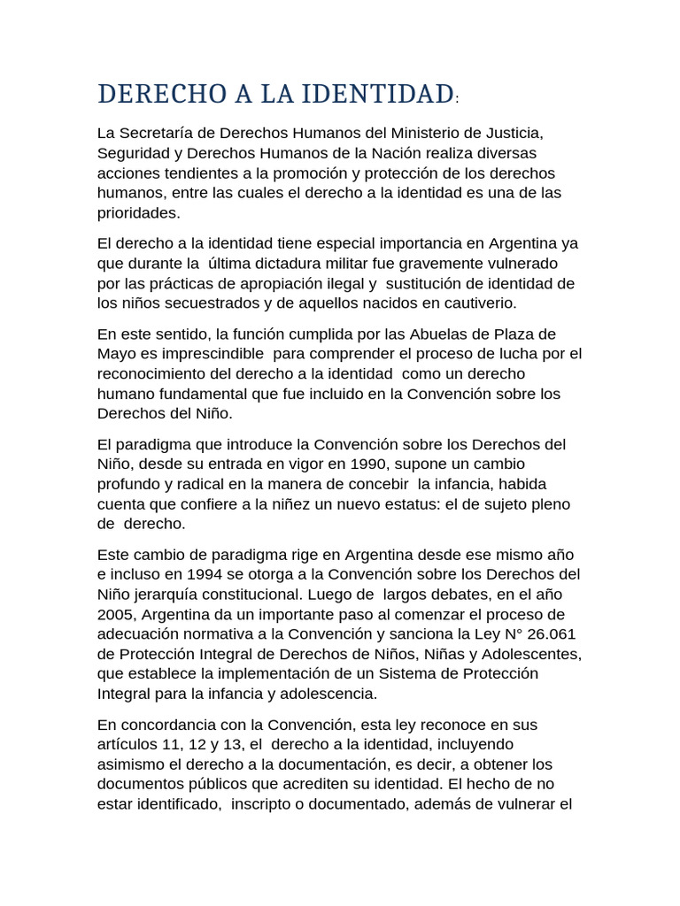 Derecho A La Identidad | PDF | Adopción | Familia