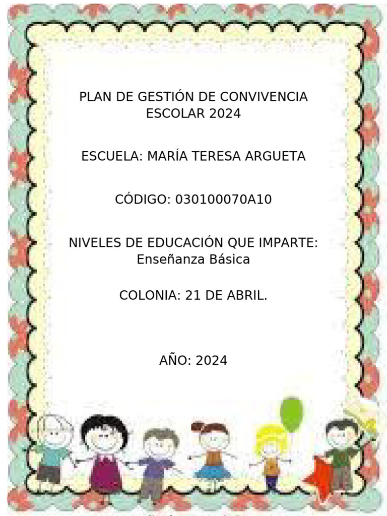 Plan de Convivencia Escolar 2024 | PDF | Escuelas | Abuso infantil