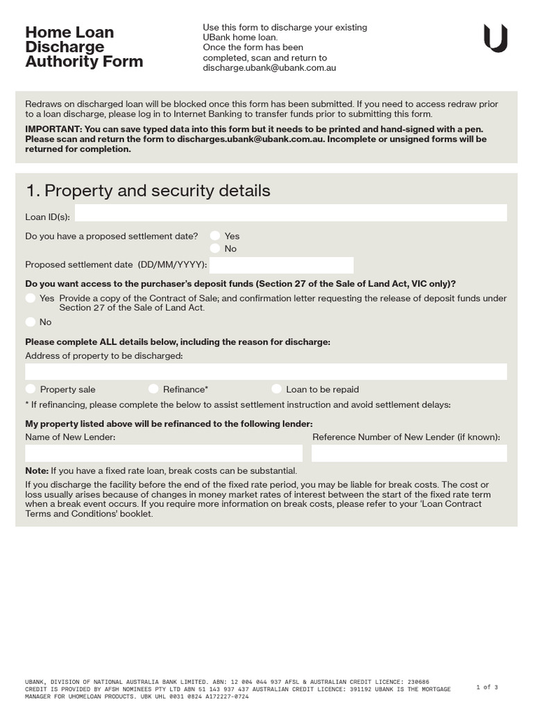 Home Loan Discharge Form | PDF | Refinancing | Loans